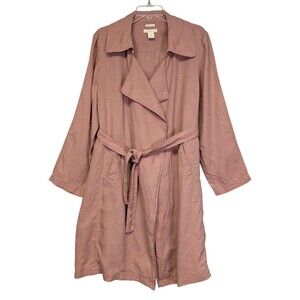 Catherine Malandrino Linen Trench Coat Duster Wrap Pink Dusty Rose Belted XL